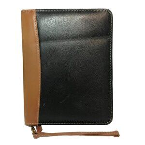 Vintage Franklin Quest 7 Ring Cowhide Leather Zip Binder Planner Cover Black USA